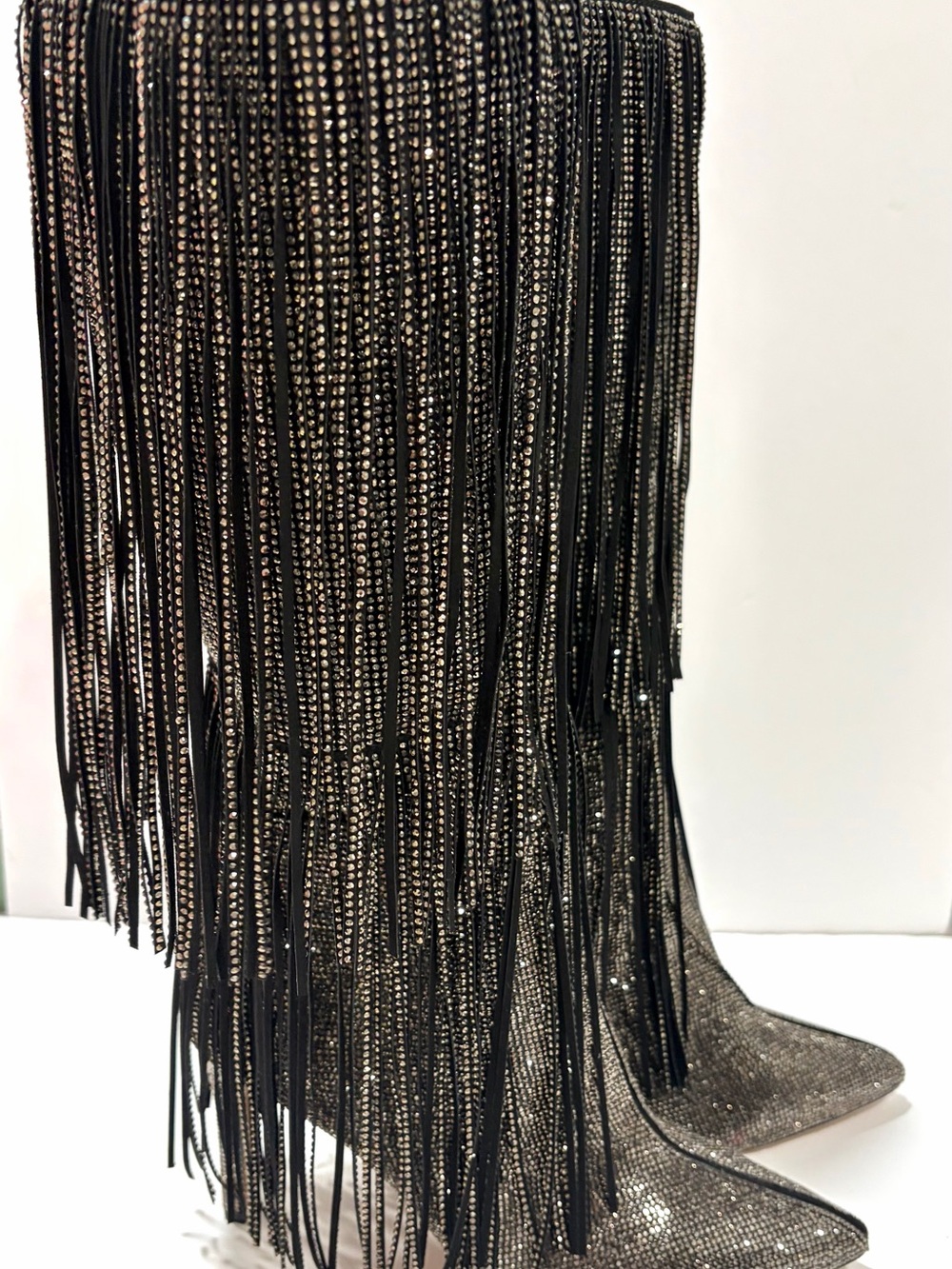 INC International Rhinestone Fringe Tall Boots Sparkly Statement Party Boots - Picture 3 of 3